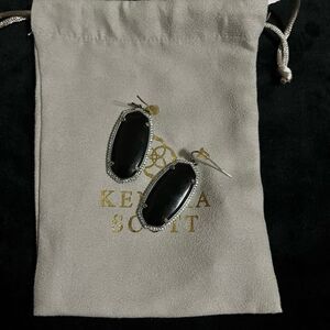 Kendra Scott Elle Rhinestone Drop Earrings – Silver & Black (NWOT)